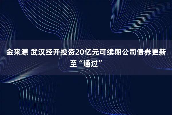 金来源 武汉经开投资20亿元可续期公司债券更新至“通过”