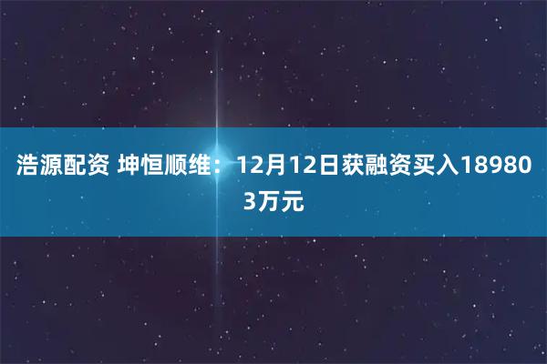 浩源配资 坤恒顺维：12月12日获融资买入189803万元